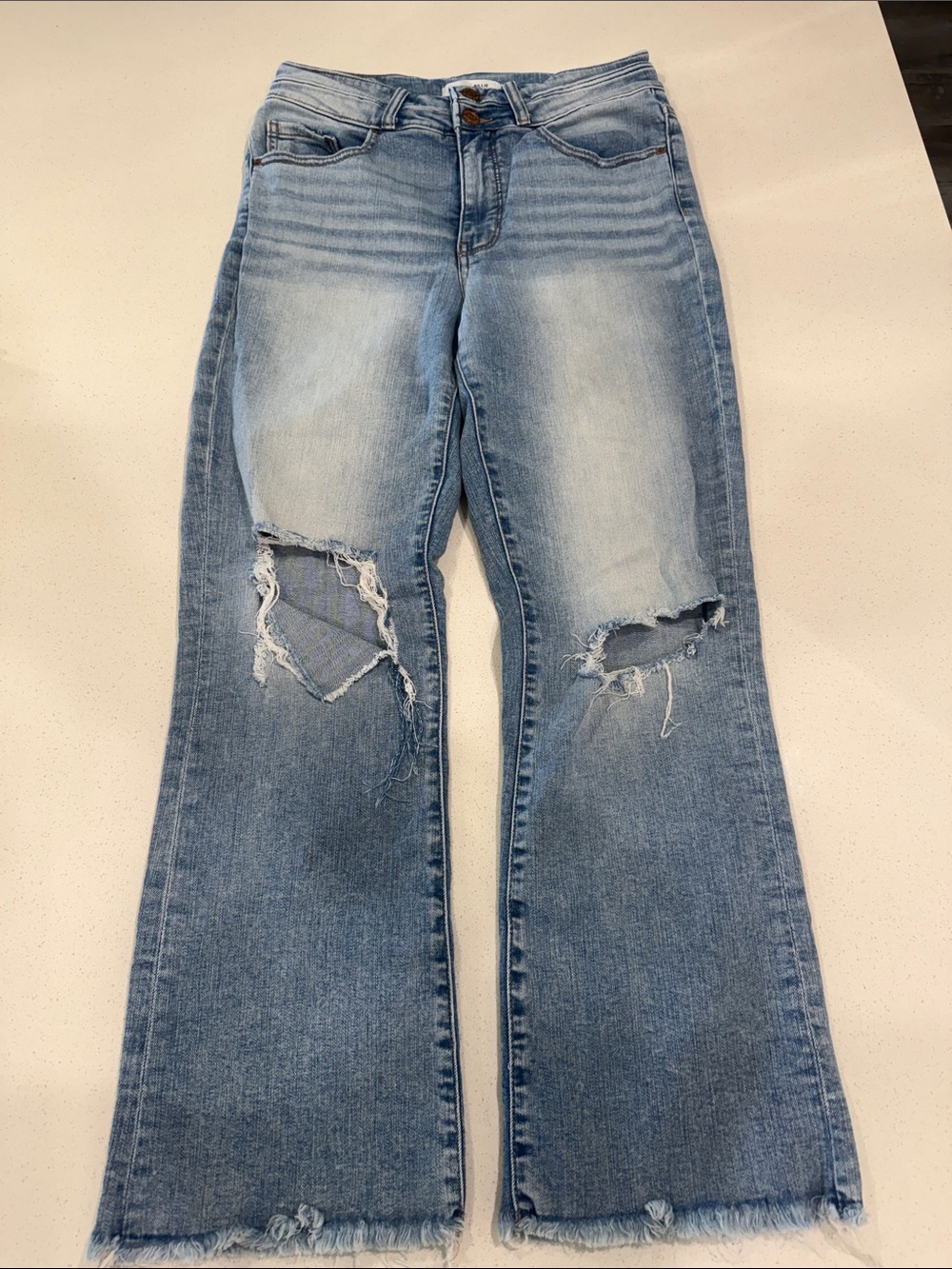BKE Light Blue High-Rise Distressed Flare Jeans Billie